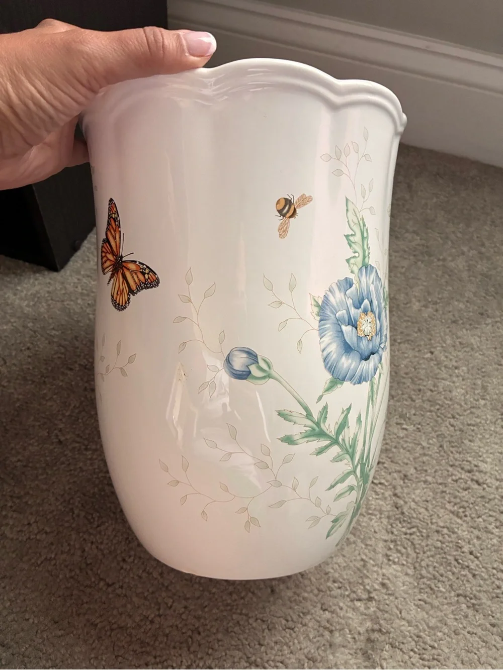 Lenox White Ceramic Butterfly Meadow Decorative Waste Basket